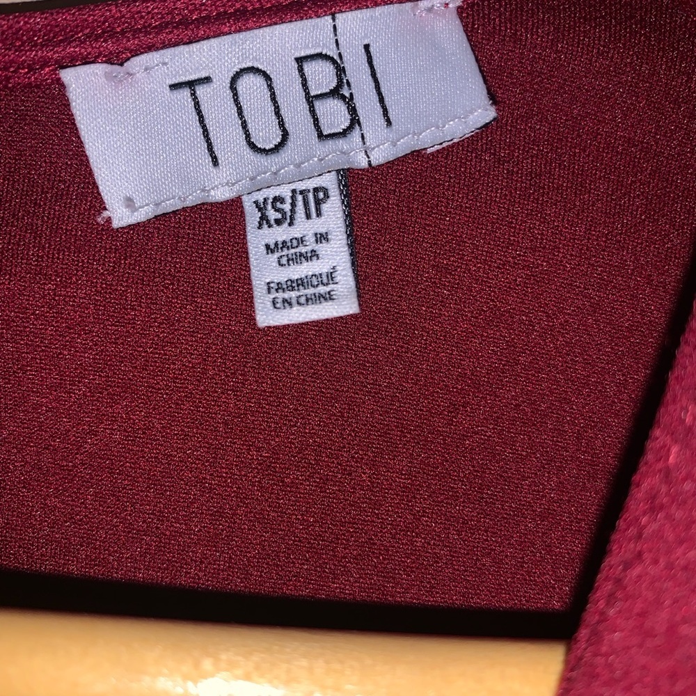 TOBI XS DRESS NWT AVA WINE bodycon deep v front split burgundy long sleeve - Picture 7 of 14